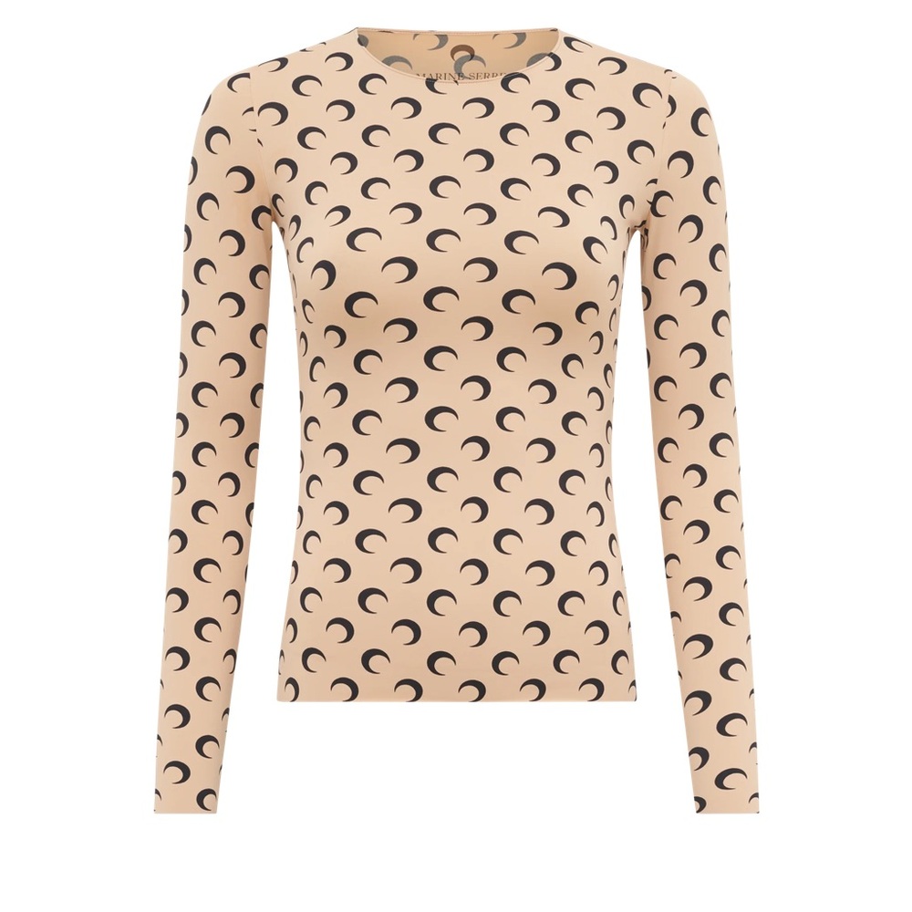 Marine Serre Beige Crescent Moon Long Sleeve Top